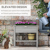 Outsunny Wooden Raised Garden Bed with Storage Shelf & Drainage Holes – 2-Tier Elevated Planter Box, Grey