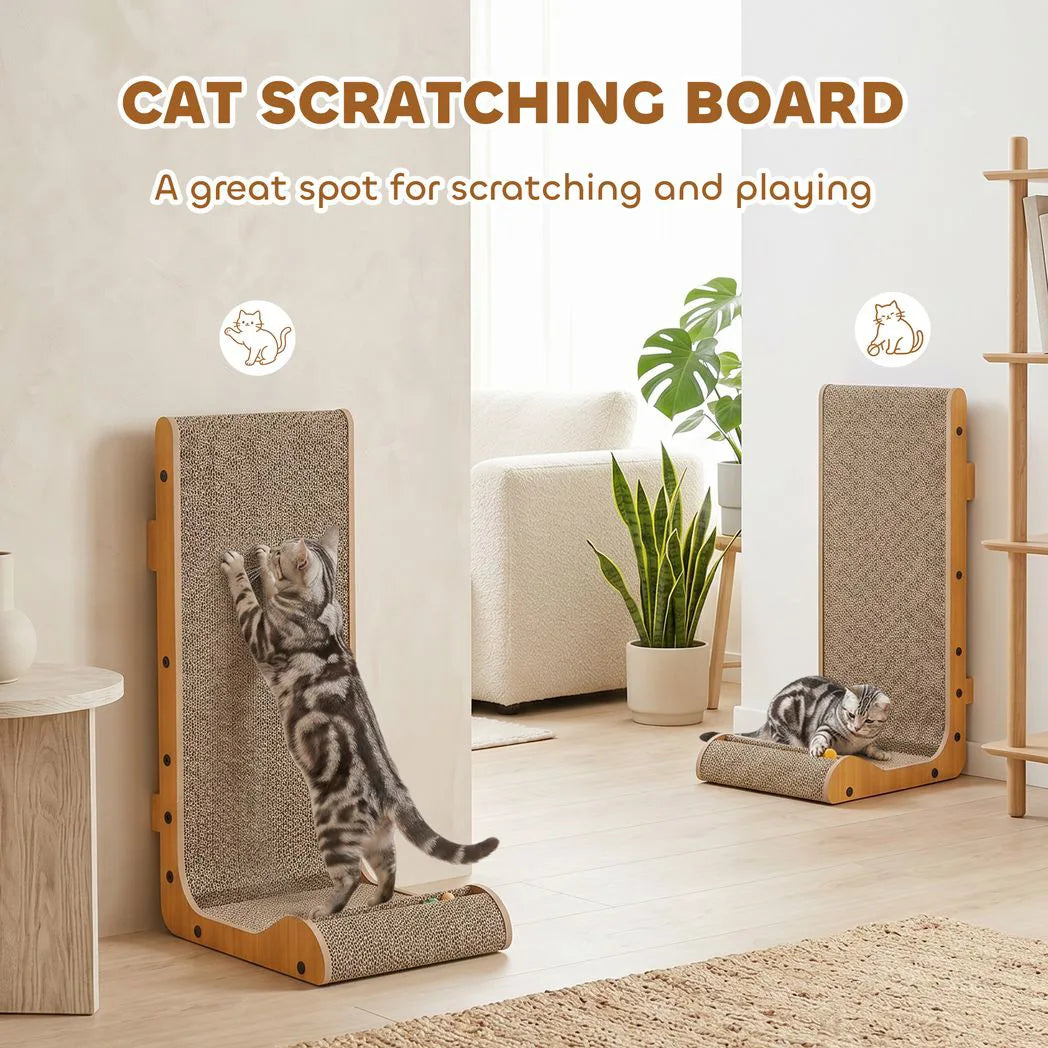 PawHut Wall-Leaning Cat Scratching Board with Corrugated Paper, 3 Toy Balls and Catnip, 39 x 23.5 x 57.5 cm, Brown