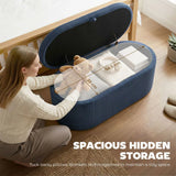HOMCOM Corduroy Storage Ottoman Bench with Padded Seat and Hidden Storage, 105 x 51 x 49 cm, Blue