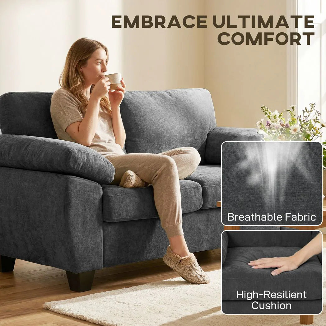 HOMCOM 2 Seater Sofa with Spring Cushion Seat, 156cm Chenille Loveseat – Compact Couch, Dark Grey