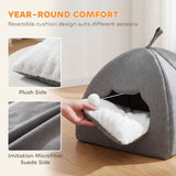 PawHut Cat Cave Bed with Reversible Cushion, Teaser Ball & Anti-Slip Base – Indoor Kitten Igloo House, Grey