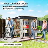 Outsunny 7.5 x 4.3ft Galvanised Metal Garden Shed with 3 Lockable Doors and Vents, Dark Grey