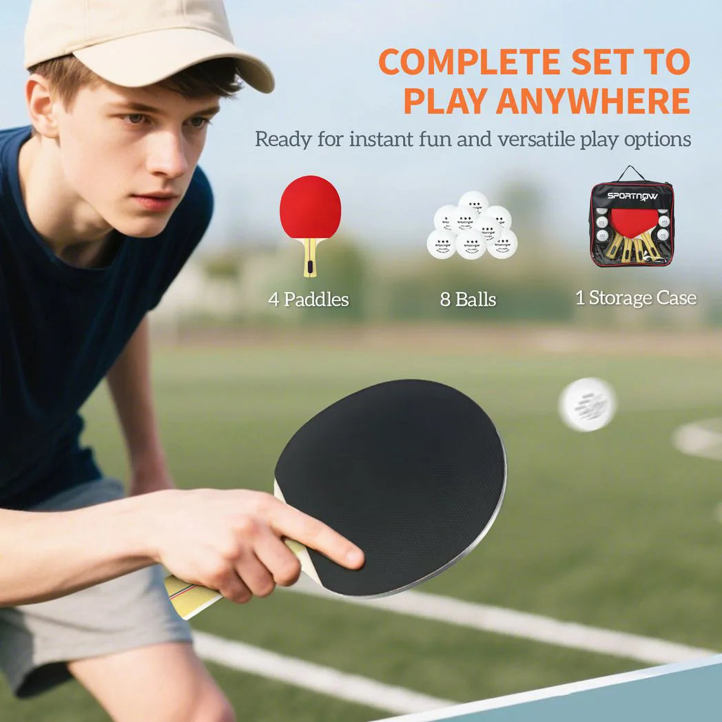 SPORTNOW Portable Table Tennis Set with 4 Bats, 8 3-Star Balls & Padded Carry Case – Indoor & Outdoor Ping Pong