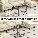 HOMCOM Set of Two Industrial Round Nesting Tables with Metal Frames – Coffee and Side Tables, Grey