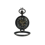 Boshiya Half Hunter Steampunk Pocket Watch, Mechanical Hand-Wind with Skeleton Dial and Chain, Gunmetal