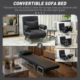 HOMCOM 3-in-1 Single Sofa Bed with Adjustable Backrest & Removable Armrests – Convertible Chair Bed, Black