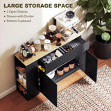 HOMCOM Kitchen Island Storage Cabinet with Adjustable Shelf, 2 Drawers and 3 Open Shelves – Dining Buffet, Black