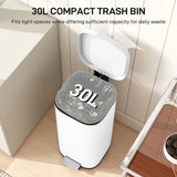 HOMCOM 30L Kitchen Pedal Bin with Soft-Close Lid – Compact Rubbish Bin with Removable Bucket, White