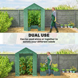 Outsunny Walk-In Greenhouse with Galvanised Raised Bed & Roll-Up Windows, 141 x 141 x 190 cm, Green