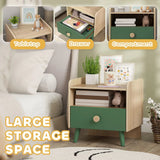 AIYAPLAY Kids Bedside Table with Drawer and Open Storage Shelf – Wooden Nightstand for Children's Bedroom, Green