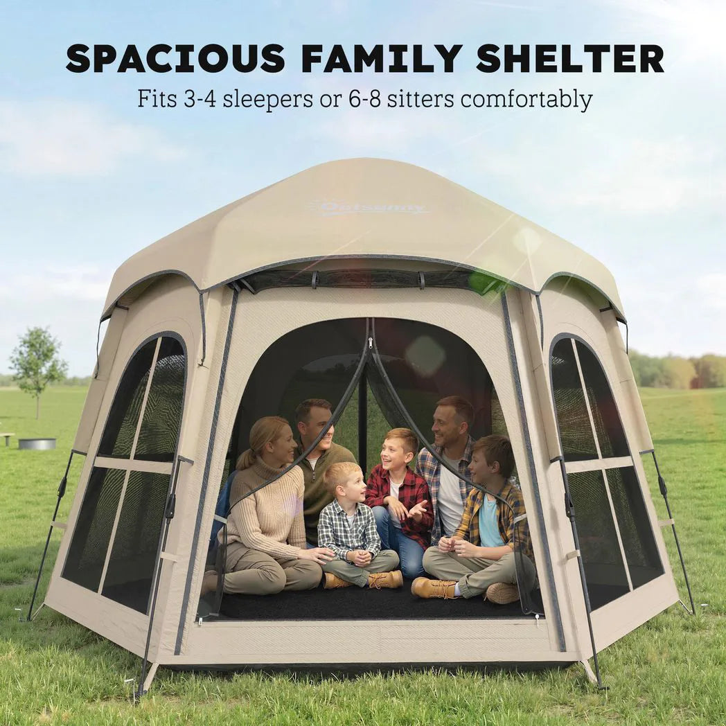 Outsunny Pop Up Tent for 3-4 Persons with 2 Doors & 4 Windows – 3000mm Waterproof Blackout Camping Tent, Khaki
