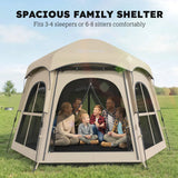 Outsunny Pop Up Tent for 3-4 Persons with 2 Doors & 4 Windows – 3000mm Waterproof Blackout Camping Tent, Khaki