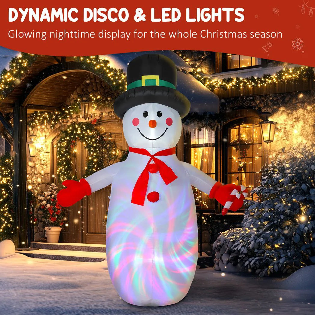 Outsunny 8ft Inflatable Christmas Snowman with Disco & LED Lights – Self-Inflating Outdoor Garden Decoration