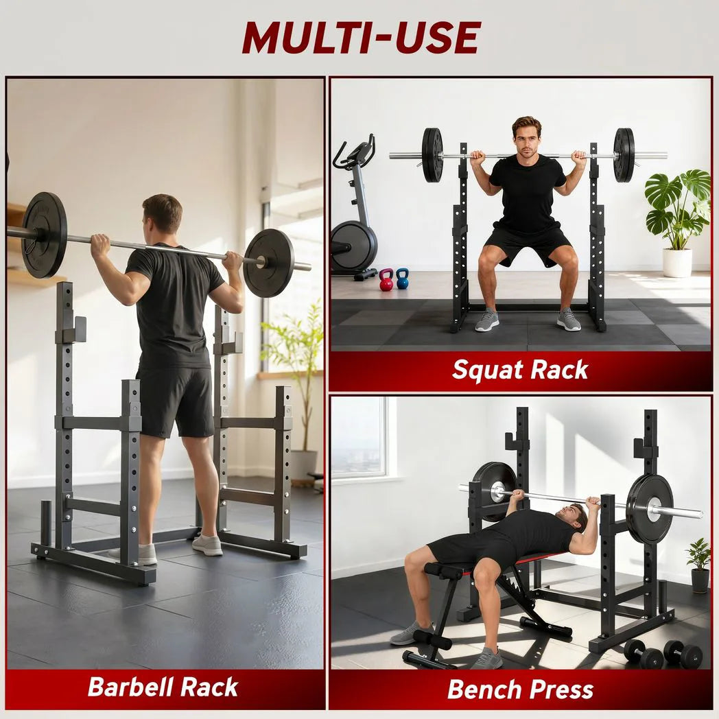 SPORTNOW Adjustable Squat Rack with Plate Holders and Safety Spotters, 300kg Load – Home Gym