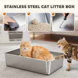 PawHut XL Stainless Steel Litter Box with 100° Flip Top, Scoop & Dual Entry – Odour-Free, Easy-Clean