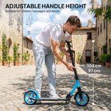 HOMCOM One-Click Folding Kick Scooter with Adjustable Handlebar, Dual Brakes & Kickstand – Push Scooter, Blue