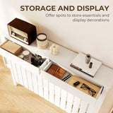 HOMCOM Rustic-Look Radiator Cover with Top Drawers and Slats, 93 x 119cm – Slimline Heater Cabinet, White