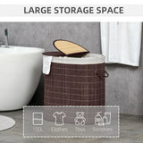 HOMCOM 100L Bamboo Laundry Basket with Lid, 2 Compartments & Removable Liner – Washing Hamper, Brown