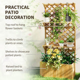 Outsunny 52L Wooden Planter, with Trellis and Shelves – Natural Finish