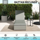 Outsunny Rattan Sun Lounger with Cushion – Five-Position Reclining Garden Lounger Bed, Light Grey