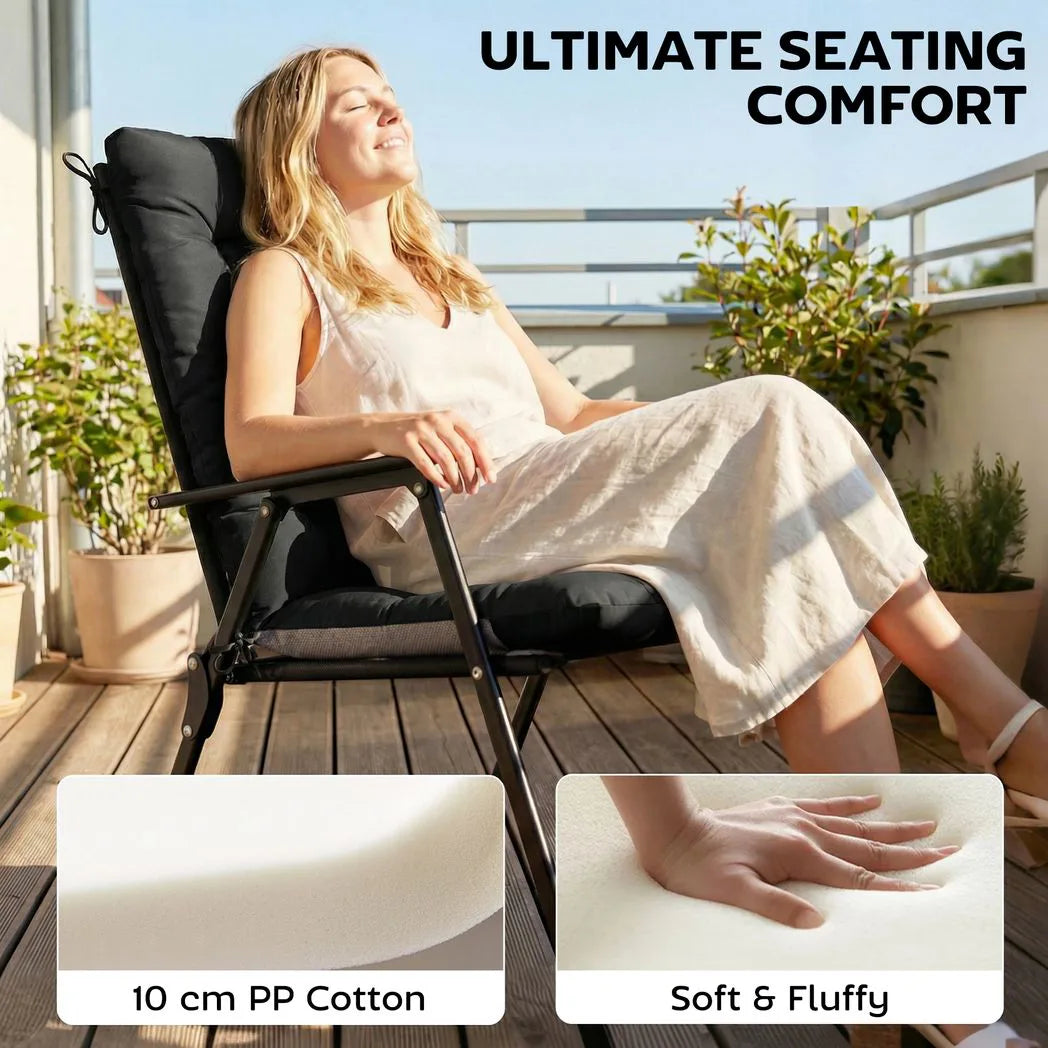 Outsunny Set of 4 Waterproof Non-Slip Patio Chair Cushions with Headrest, 112 x 53 cm, Black