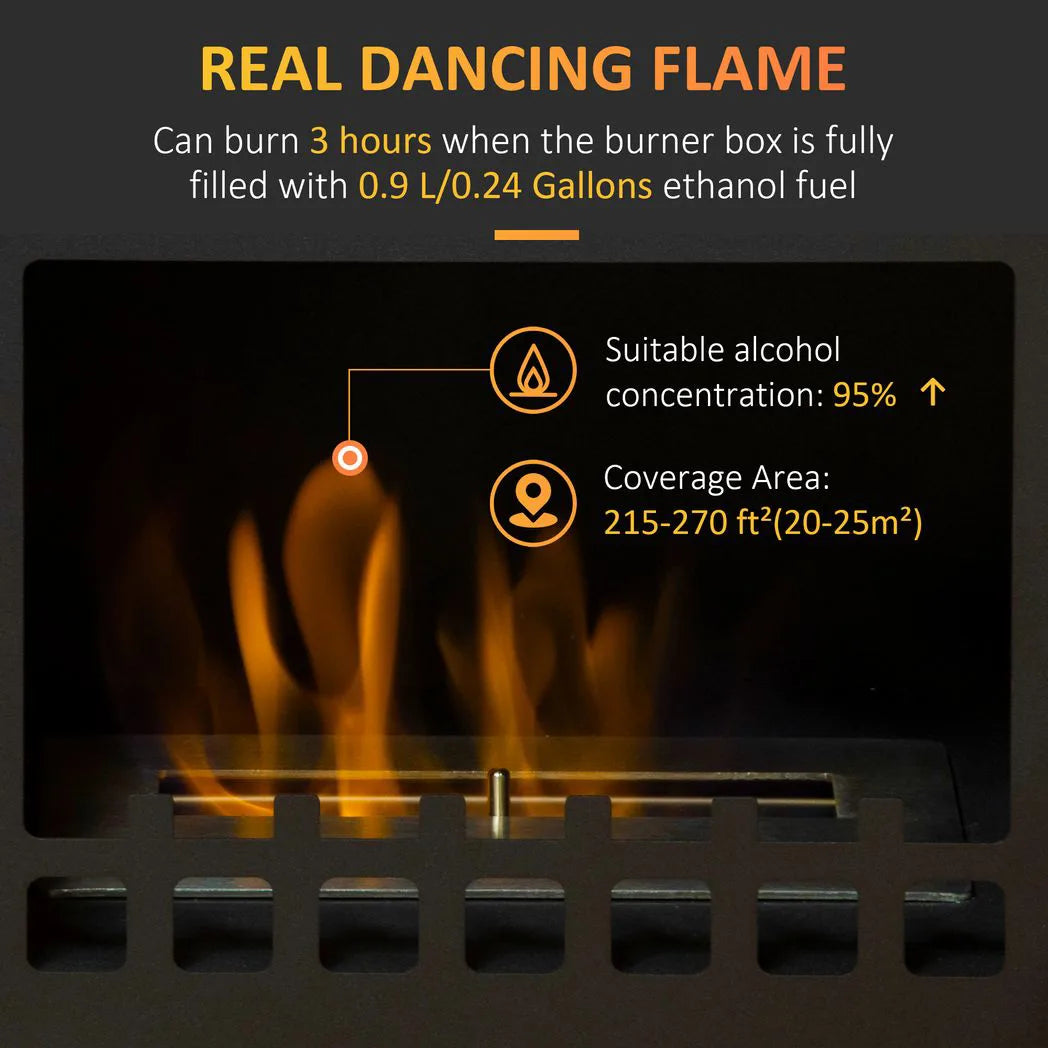 HOMCOM Free Standing Ethanol Fireplace with 0.9L Tank, 3 Hours Burning Time – Vintage-Style Bioethanol Heater Stove, Black
