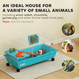 PawHut Small Animal Cage on Wheels with Water Bottle and Ramp – Rabbit and Guinea Pig Hutch, 89cm
