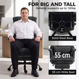 HOMCOM Heavy Duty Office Chair with Lumbar Support, Spring Cushion and Footrest, 180kg – Reclining Linen Desk Chair, Black