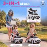 AIYAPLAY 4 in 1 Licensed Mercedes-Benz Ride On Push Car with Canopy, Guardrails, Horn and Music – 12–36 Months, White