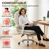 HOMCOM Executive Office Chair with 155° Recline, Footrest & Lumbar Pillow – PU Leather, Khaki