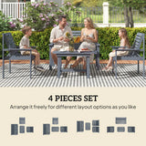 Outsunny 4 Piece Wooden Garden Sofa Set – Loveseat, Two Armchairs and Coffee Table, Embossed Solid Wood, Grey