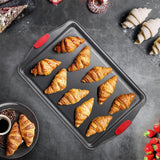 5 Piece Non-Stick Carbon Steel Baking Tray Set with Silicone Handles, Spatula and Brush – Oven Roasting Pans