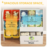 AIYAPLAY 3-Tier Kids Bookshelf & Toy Organiser with 6 Bins and Rolling Toy Box – Multicoloured
