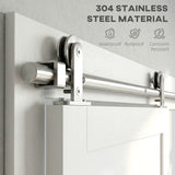 HOMCOM Sliding Door Hardware Kit Smooth Quiet 304 Stainless Steel for 180cm Track Sliver Tone