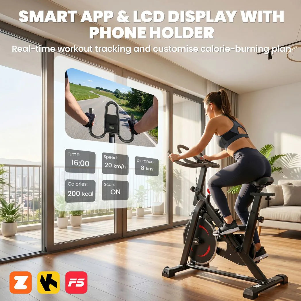 SPORTNOW Exercise Bike with Smart App, 0-100% Magnetic Resistance & Adjustable Seat – Indoor Stationary Bike