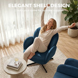 HOMCOM Swivel Accent Chair with Shell Back, Spring Cushion and Metal Base – Velvet-Feel Armchair, Dark Blue