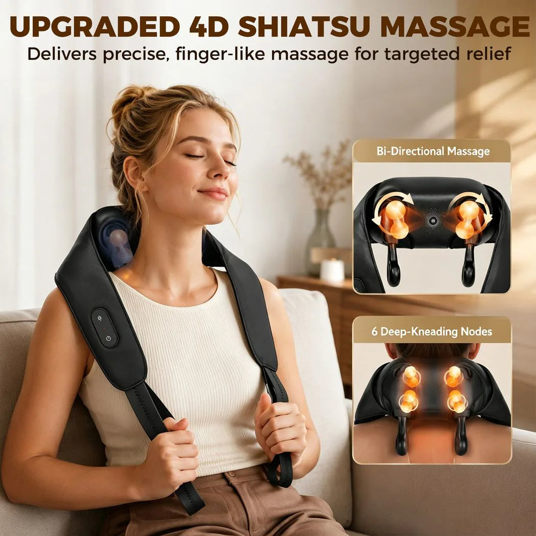 HOMCOM Cordless Neck Massager with Heat – 4D Shiatsu Deep Tissue Neck and Shoulder Massager for Car and Home