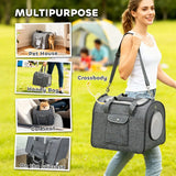 PawHut Soft Sided Cat Carrier Bag with Shoulder Strap and Removable Mat – Foldable Pet Travel Bag, Up to 10kg