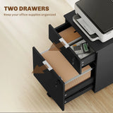 HOMCOM Two-Drawer Lockable Filing Cabinet with Wheels and Brakes – Under Desk Office Storage, Black
