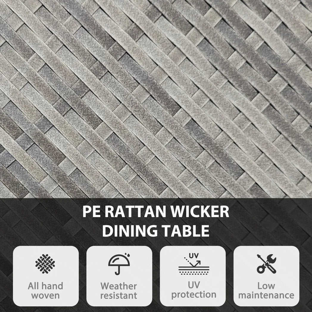 Outsunny 70 cm Round Rattan Garden Table with Slatted Wood-Effect Top, Natural
