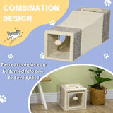 PawHut Plush Cat Tunnel with Two Caves and Hanging Ball – Large Sisal Play Tunnel for Cats, Cream White