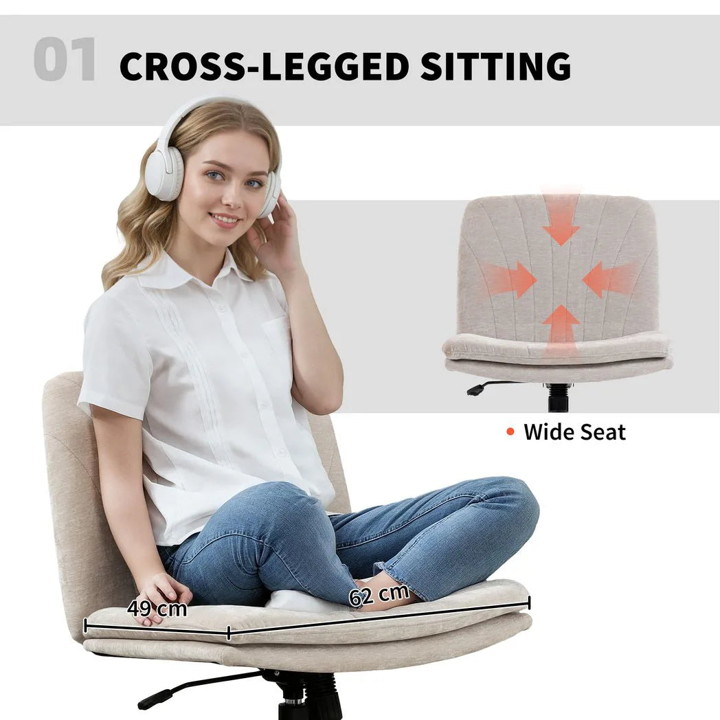 HOMCOM Criss Cross Chair with Wheels, Armless Chenille Office Chair – Tilting, Height Adjustable, Beige