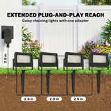 Outsunny 32W RGB LED Garden Floodlights, 4-Pack – Linkable Spotlights with Remote and Timer, IP65, UK Plug, Black