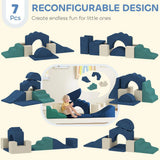 AIYAPLAY 7 Piece Kids Soft Play Set with Velvet Cover – Climb and Crawl Foam Toy for Toddlers, Dark Blue