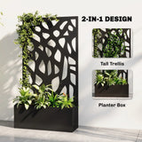 Outsunny Metal Raised Garden Bed with Trellis Privacy Screen, Planter Box for Climbing Plants, 113 x 61 x 23 cm