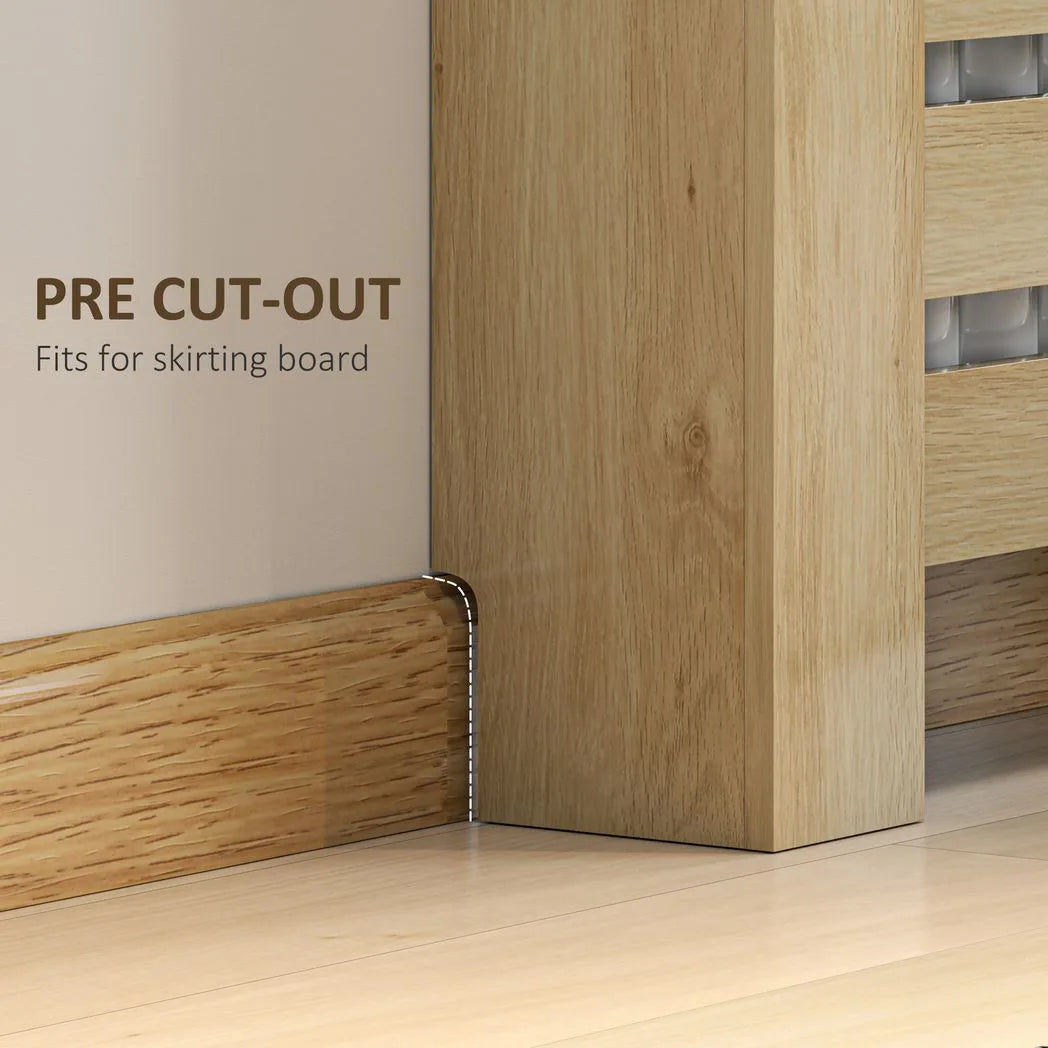 HOMCOM Radiator Cover with Top Drawer and Slatted Centre, 95.5H x 111W cm – Oak