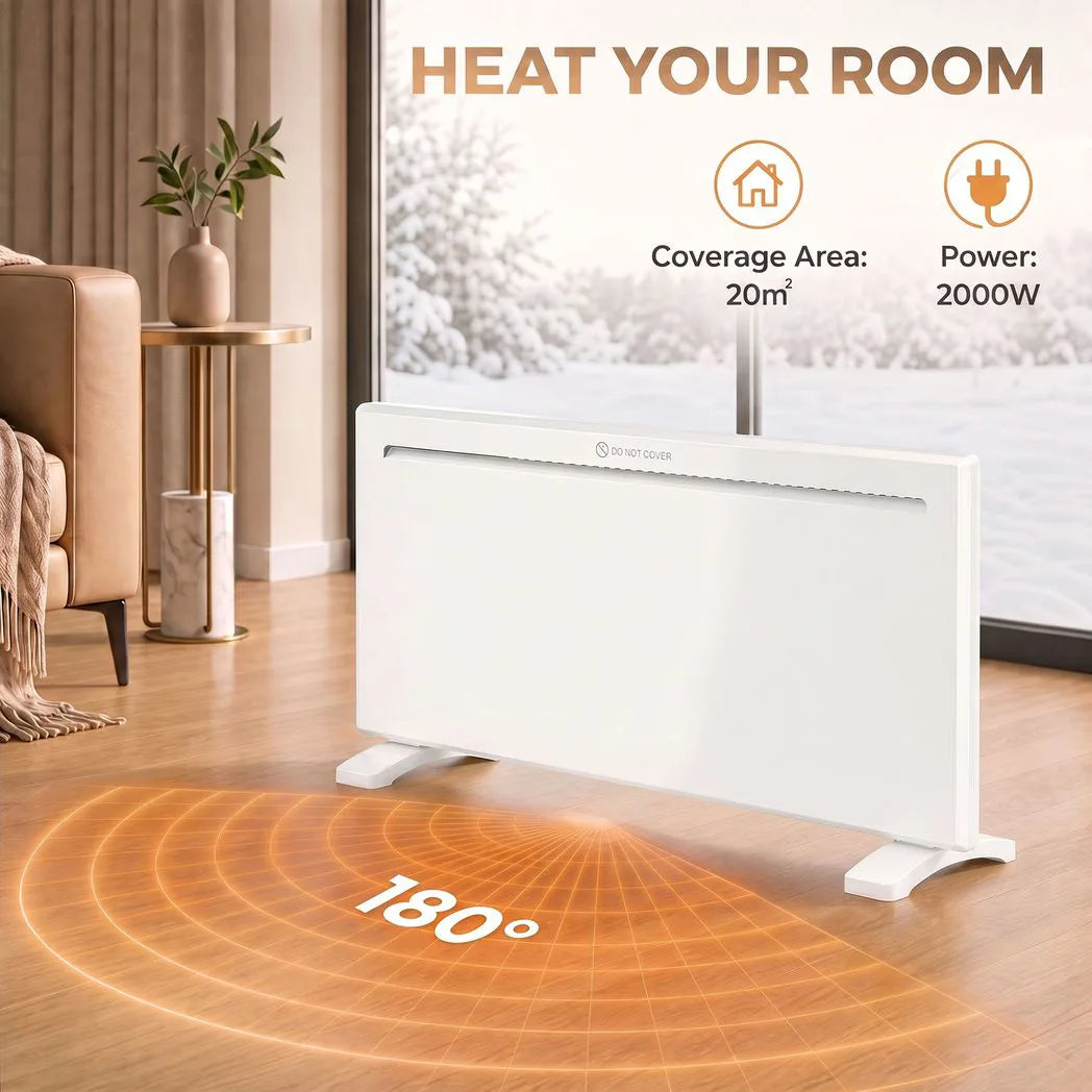 HOMCOM 2000W Smart WiFi Panel Heater with Weekly Timer & Anti-Frost – Wall Mounted or Freestanding, White