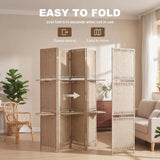 HOMCOM Wave Fibre Folding Privacy Screen with Two Shelves – Freestanding 4 Panel Room Divider, Natural Wood Finish