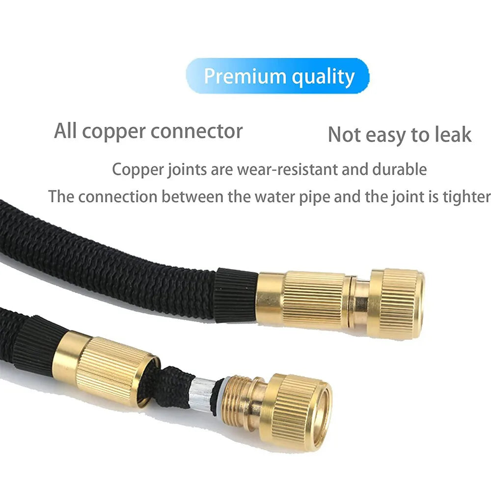 Heavy Duty Expandable Garden Hose, 100ft with 8-Pattern Spray Gun – Triple-Layer Latex, Kink-Free Kit