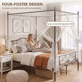 HOMCOM King Size Canopy Bed Frame with Headboard and Footboard – Metal Four-Poster Bed, Black